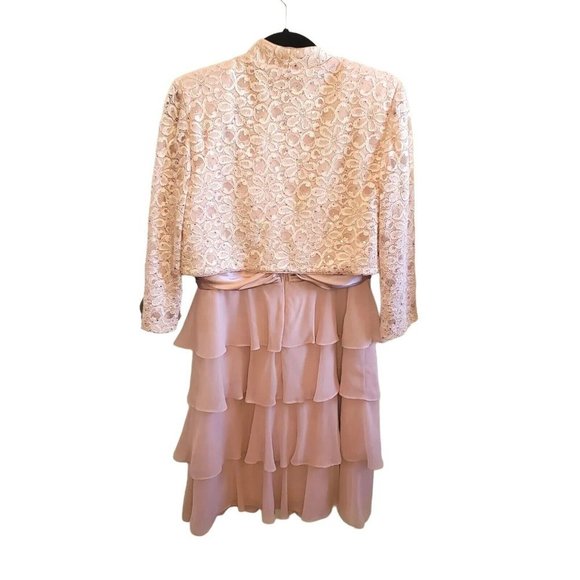 R & M Richards Sz 14 Pink Mother Of Bride Formal Tiered Dress Set Lace Jacket - Picture 3 of 11